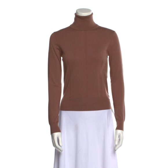 Joseph Cashmere Turtleneck Sweater Womens Small Pink Brown Long Sleeve Stretch - Picture 9 of 9